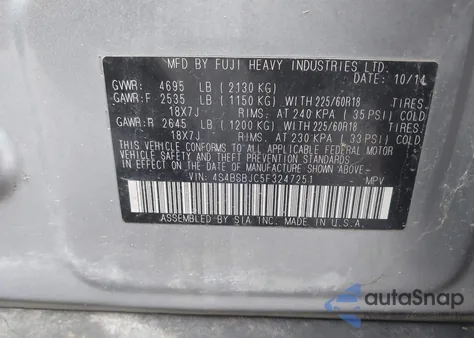 2015 Subaru Outback 2.5I Limited z USA, uszkodzony, nr VIN 4S4BSBJC5F3247251